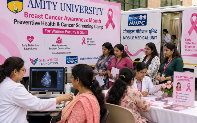 एमिटी विश्वविद्यालय में महिला शिक्षिकाओं और कर्मचारियों के लिए स्वास्थ्य एवं कैंसर जांच शिविर