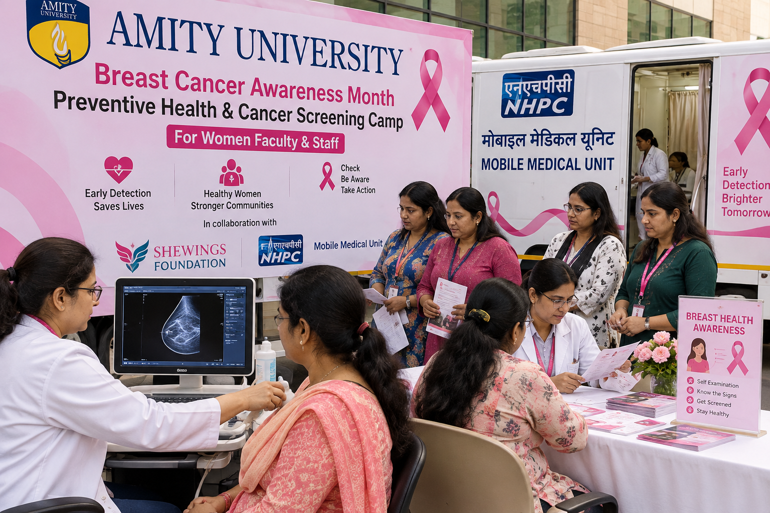 एमिटी विश्वविद्यालय में महिला शिक्षिकाओं और कर्मचारियों के लिए स्वास्थ्य एवं कैंसर जांच शिविर