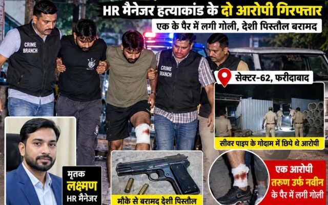 फरीदाबाद में पुलिस का एनकाउंटर: HR मैनेजर हत्याकांड के दो आरोपी गिरफ्तार, एक के पैर में लगी गोल
