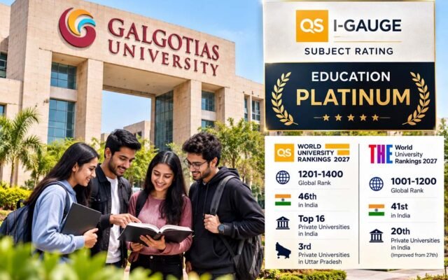 गलगोटियास यूनिवर्सिटी को शिक्षा में QS I-GAUGE की प्लैटिनम सब्जेक्ट रेटिंग