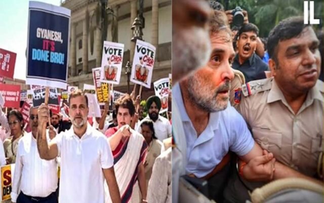 चुनाव आयोग तक विपक्ष का मार्च रोका, राहुल-प्रियंका हिरासत में, ज्ञानेश कुमार से मिलने पर अड़े राहुल