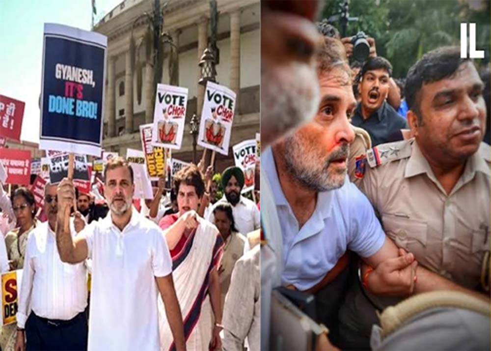 चुनाव आयोग तक विपक्ष का मार्च रोका, राहुल-प्रियंका हिरासत में, ज्ञानेश कुमार से मिलने पर अड़े राहुल