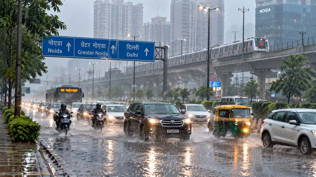 दिल्ली-NCR में सुबह की बारिश से बदला मौसम, नोएडा-गाजियाबाद में भी बरसे बादल; यातायात पर असर की आशंका